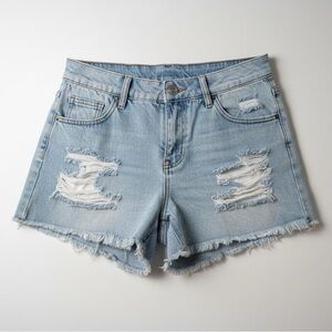 Distressed Light Blue Denim Shorts